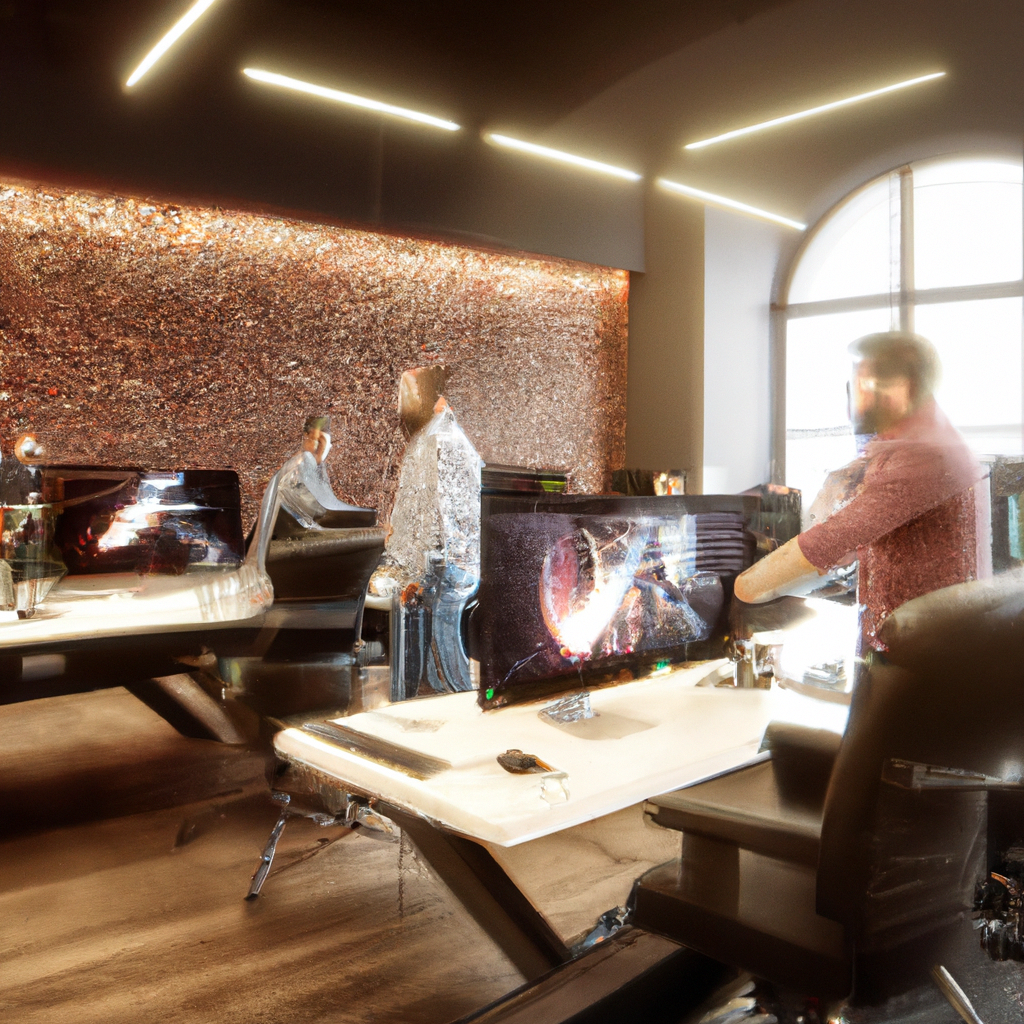 Команда студии в современном светлом офисе работает над интерфейсом